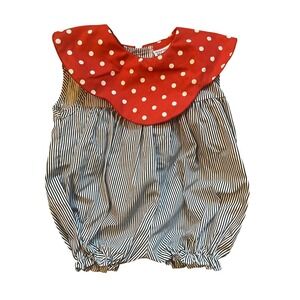 Nursery Rhyme Romper Girls‎ 3-6 Months Red Polka Dot Collar Stripe One-piece